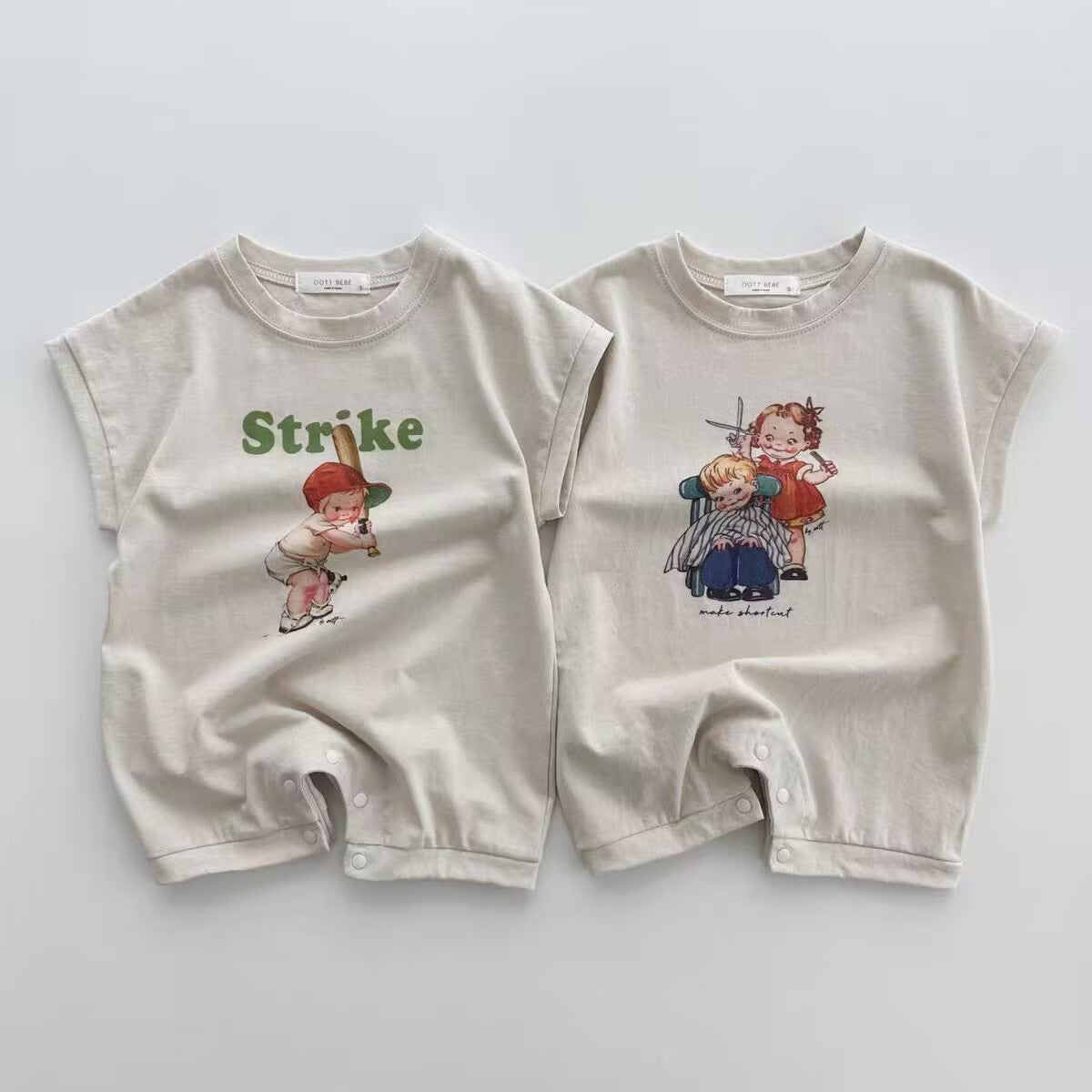 【BABY】夏新作 英字＆カートゥーンプリントオールインワンSK071802