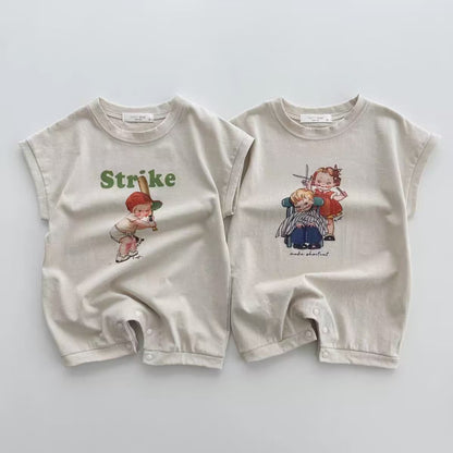 【BABY】夏新作 英字＆カートゥーンプリントオールインワンSK071802