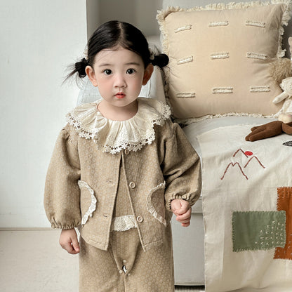 【BABY】小花柄サロペット＆レースTシャツ、ハートポケットアウターSK101417