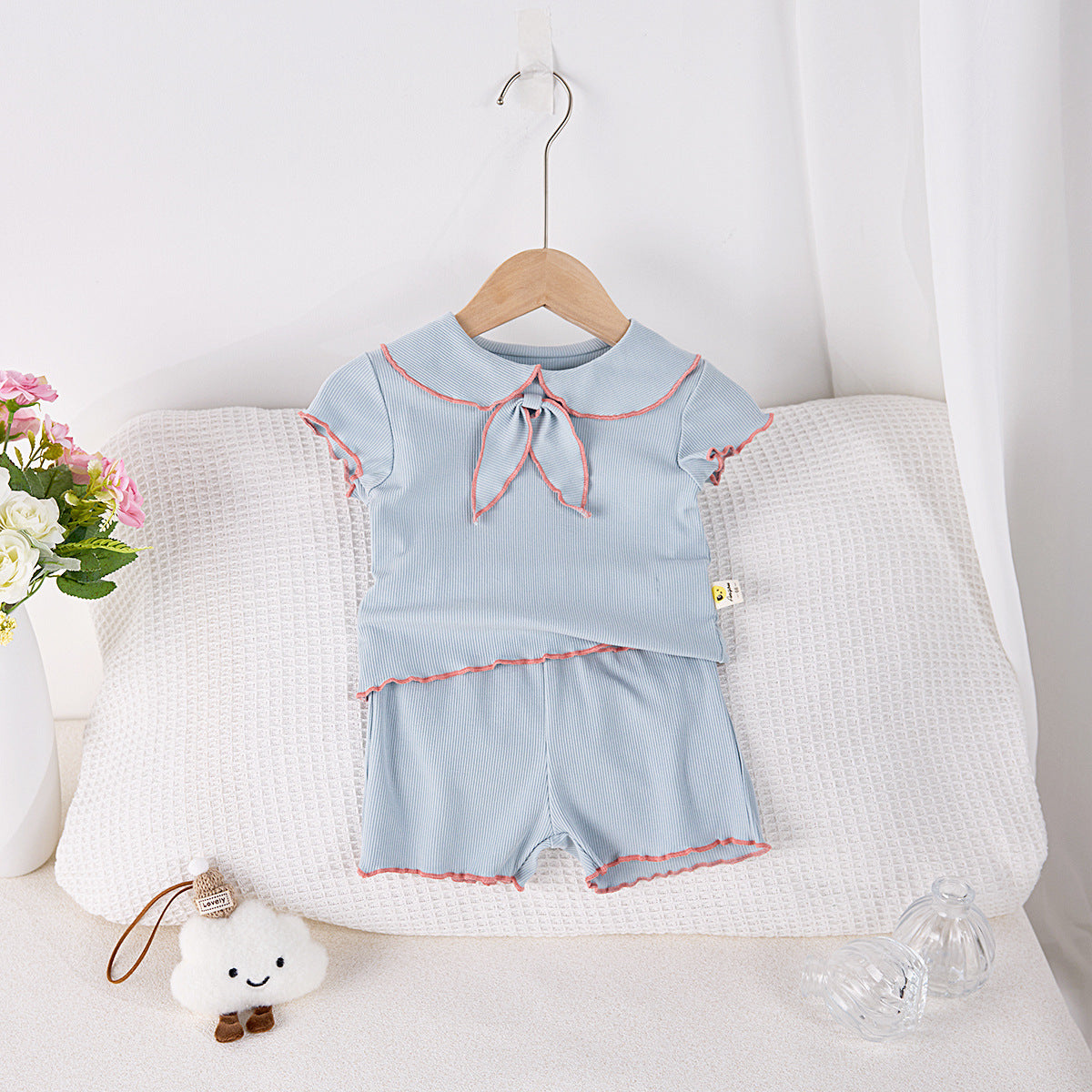 【BABY】夏新作 蝶結びの丸襟セットアップSK072311