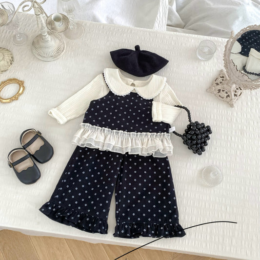 【BABY&KID】フリル裾ベスト&パンツ、レースドールカラーブラウスSK100844