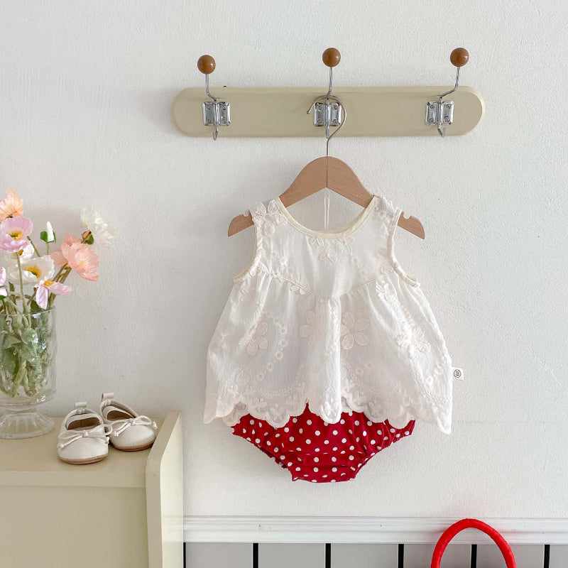 【BABY】夏新作 花刺繍レーストップス＆パンツSK092111