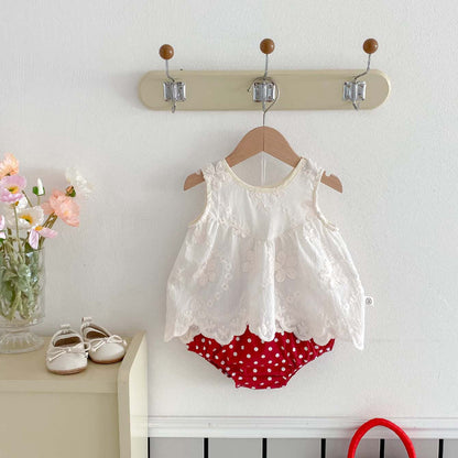 【BABY】夏新作 花刺繍レーストップス＆パンツSK092111