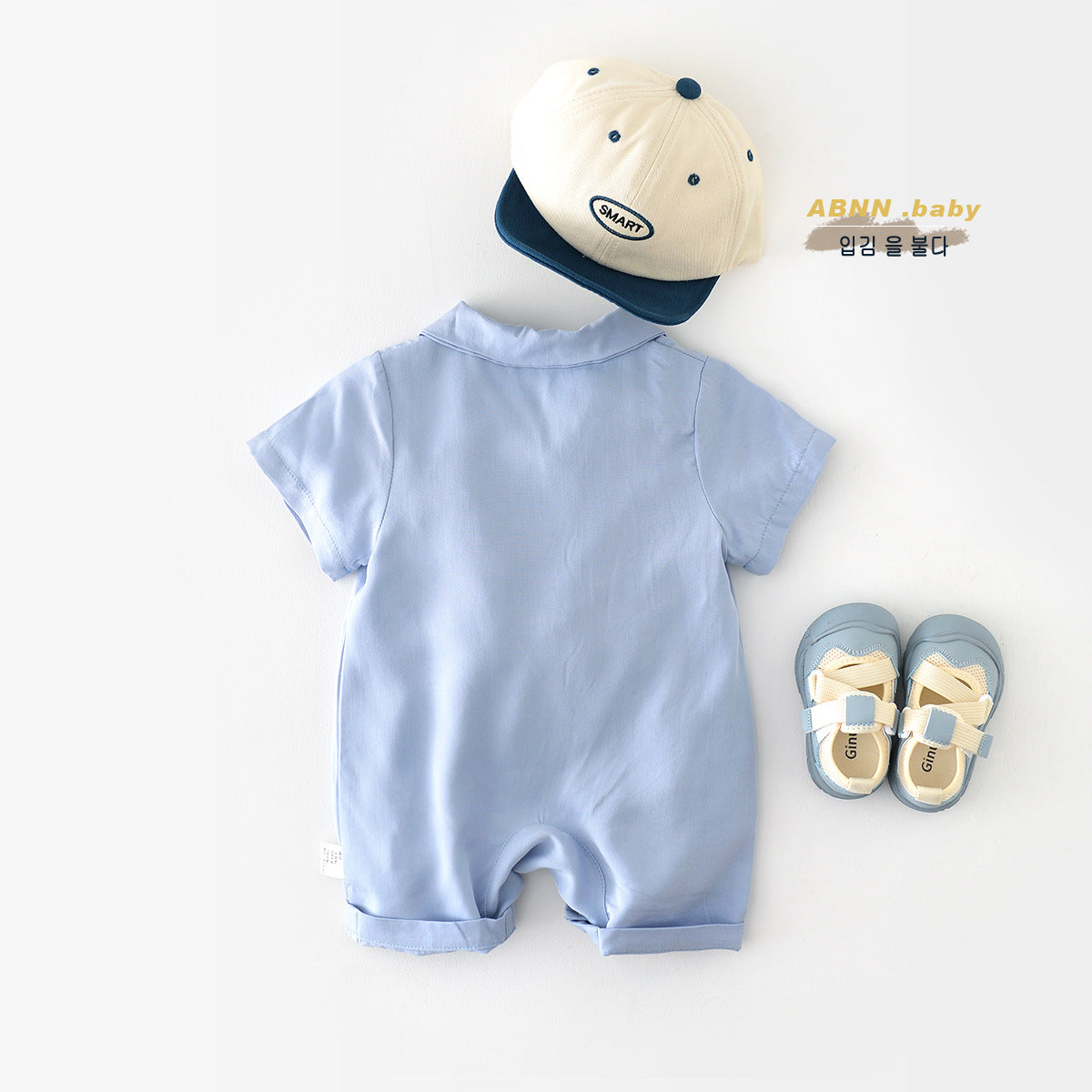 【BABY】夏新作 ワニワッペン付き ブルーロンパースSK070810