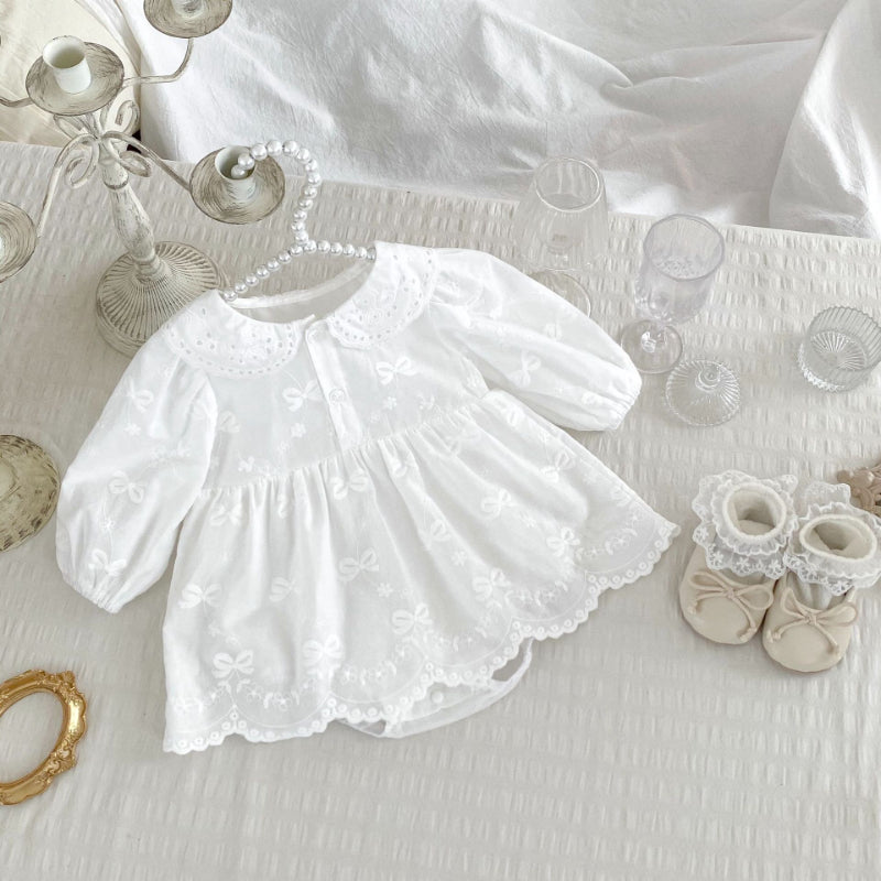 【BABY】翻襟蝶結び刺繍ロンパーススカートSK092815