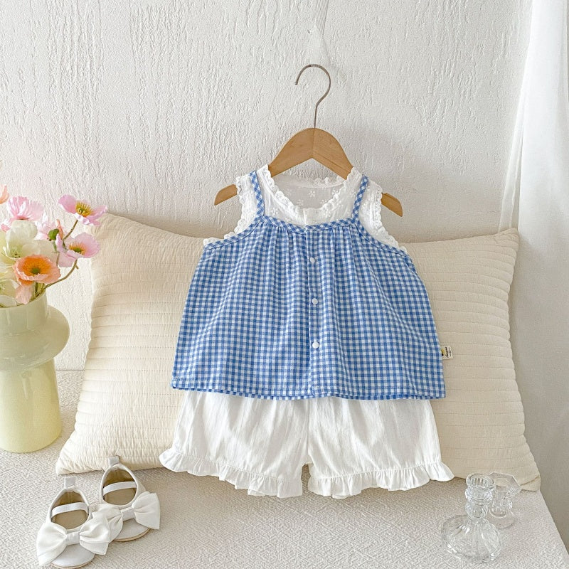 【BABY&KID】夏新作キャミチェックシャツ＆ショートパンツSK105802