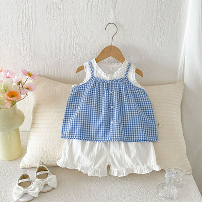 【BABY&KID】夏新作キャミチェックシャツ＆ショートパンツSK105802
