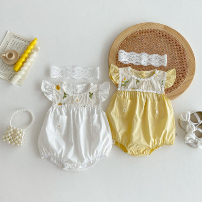 【BABY】夏新作 小花刺繍襟ロンパースSK071907