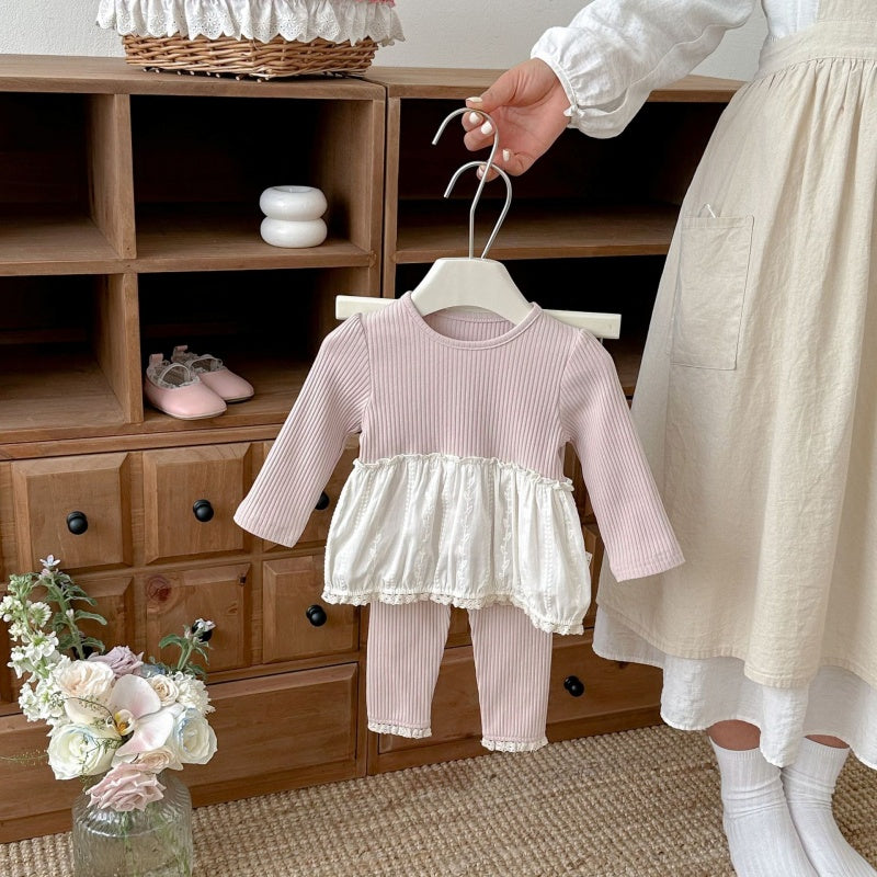 【BABY&KID】ラウンドネックフリル裾綿セットアップSK104307