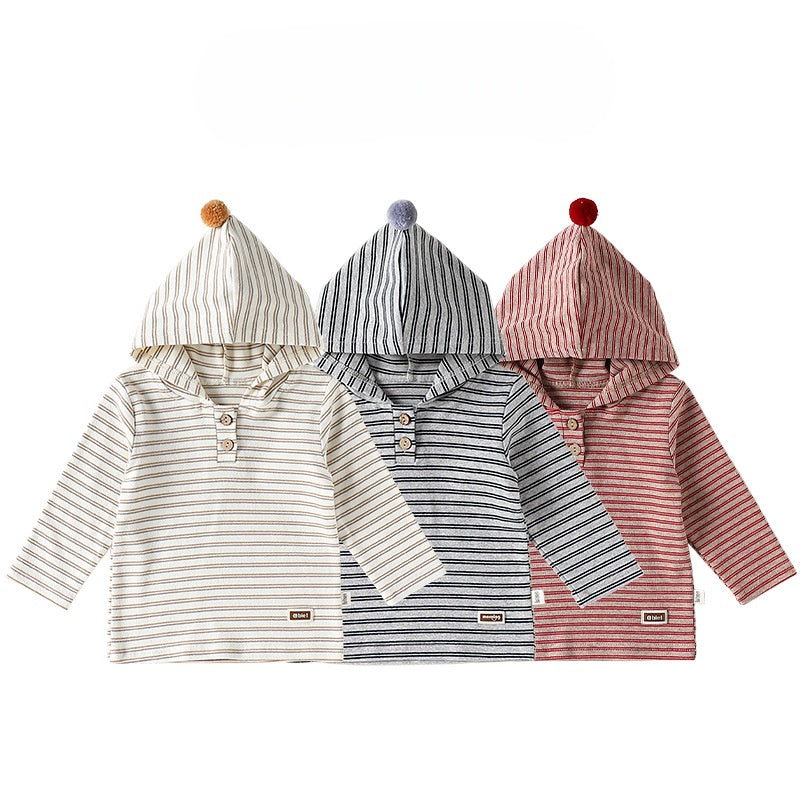 【BABY&KID】ボーダーフード長袖トップスSK102326
