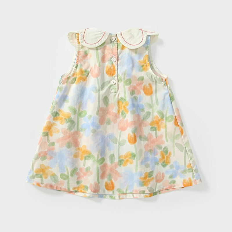 【BABY&KID】夏新作 カラフル花柄花びら襟ワンピースSK091930
