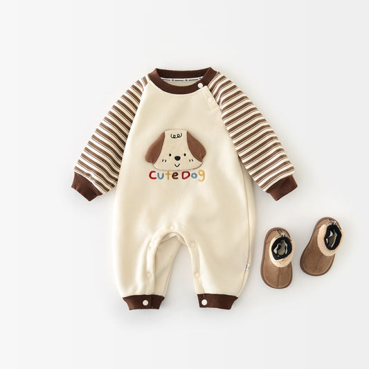 【BABY】韓国風ボーダーわんちゃんカバーオールSK104215