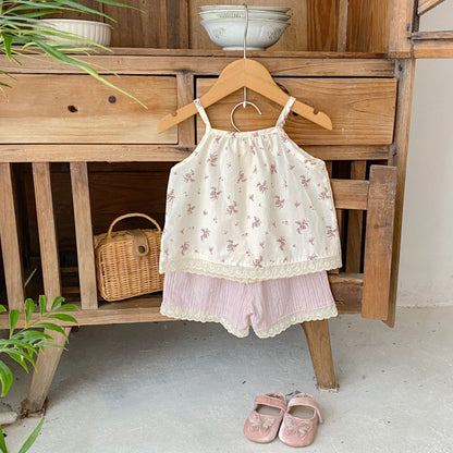 【BABY&KID】夏新作 花柄キャミソール＆ショートパンツセットアップSK071928