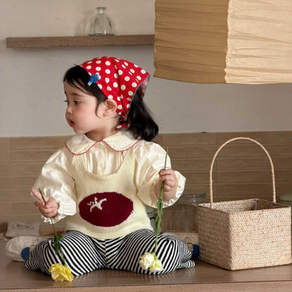 【BABY&KID】カートゥーン柄ニットベスト、丸襟ブラウス、ボーダーパンツSK104003