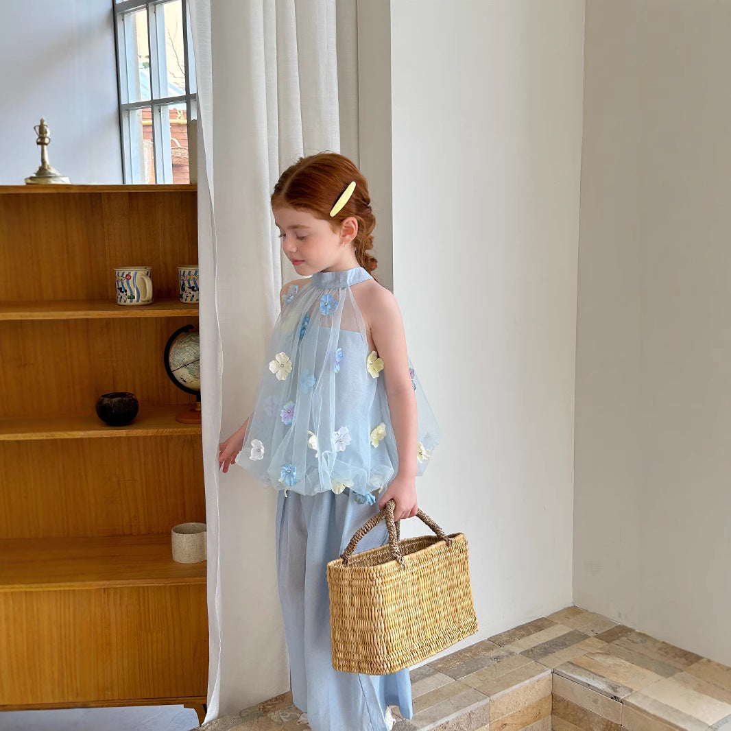 【BABY&KID】夏新作 フラワーホルターネックトップス＆パンツSK082321