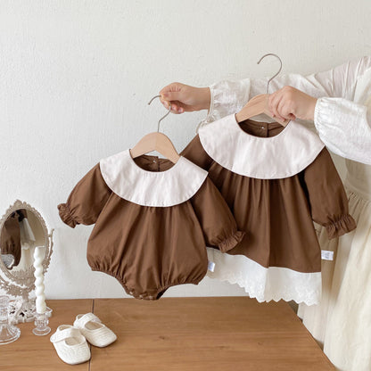 【BABY】長袖クルーネックロンパース、ワンピースSK100124
