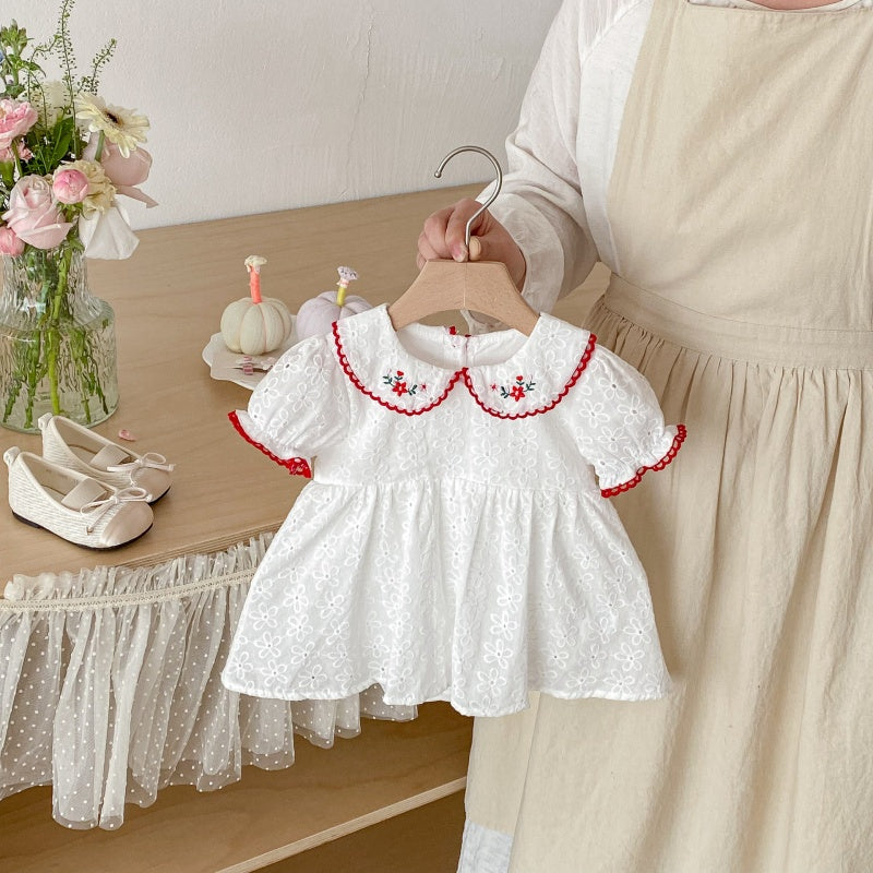 【BABY】夏新作刺繍丸襟ロンパースワンピースSK104615