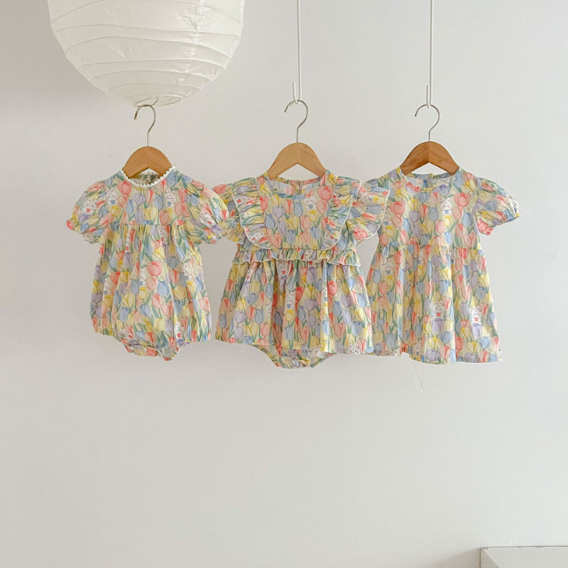 【BABY&KID】夏新作 花柄うさぎロンパース、ロンパースワンピ、ワンピースSK090713