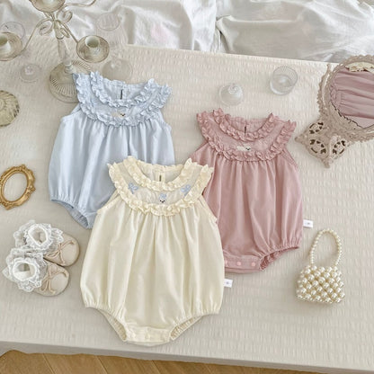 【BABY】夏新作うさぎ刺繍フリルロンパースSK105507