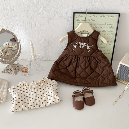 【BABY】冬新作ベルベットの花柄プリンセスドレス2点セットSK11422