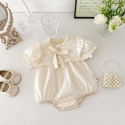 【BABY】夏新作 レース刺繍半袖ロンパースSK091803