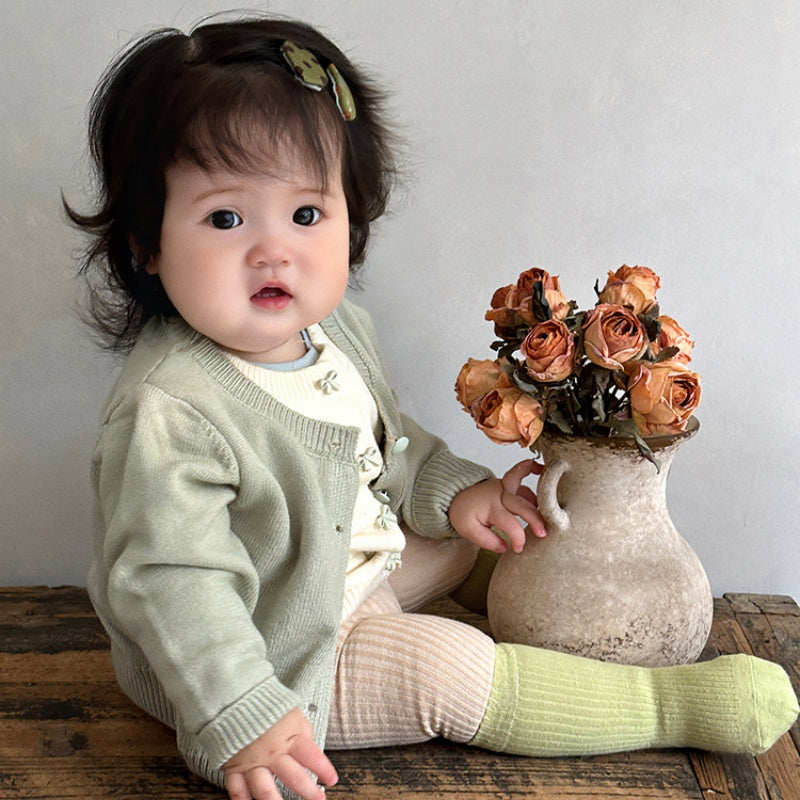 【BABY&KID】フェイクレイヤード蝶結び刺繍ニットカーディガンSK100213