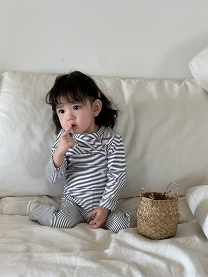 【BABY&KID】韓国風 暖かいボーダーセットアップSK021501