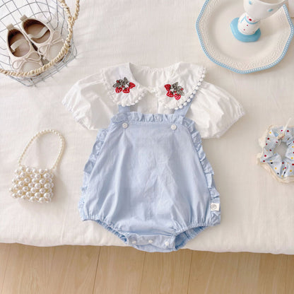 【BABY】夏新作 サロペットロンパース＆いちご刺繍ブラウスSK082609