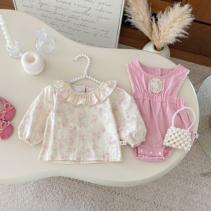 【BABY】花刺繍サロペットロンパース&小花柄ブラウスSK100413