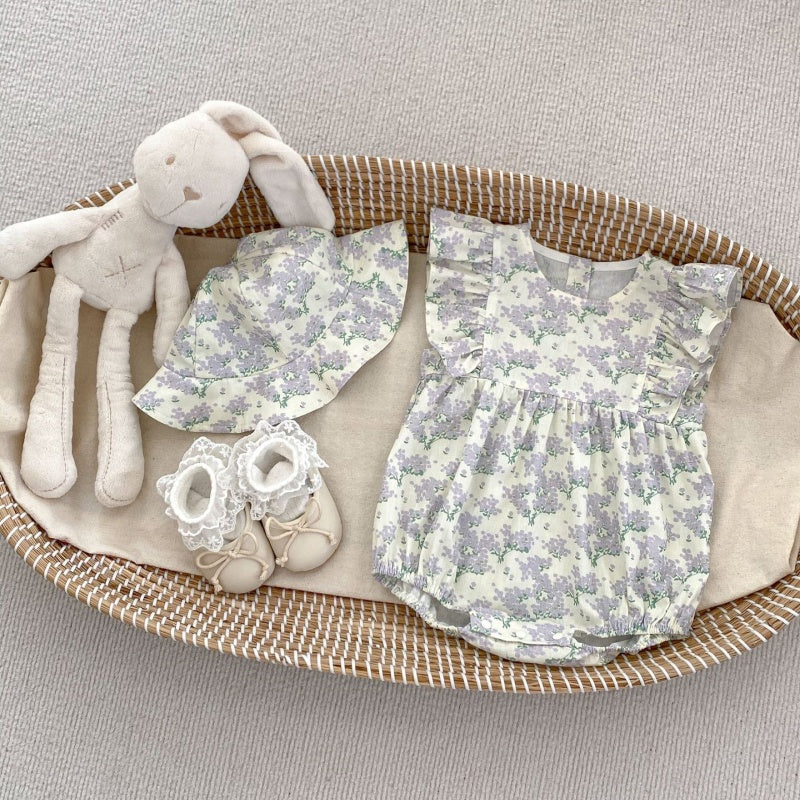 【BABY】夏新作 パープルフローラルフライングスリーブロンパースSKO70707