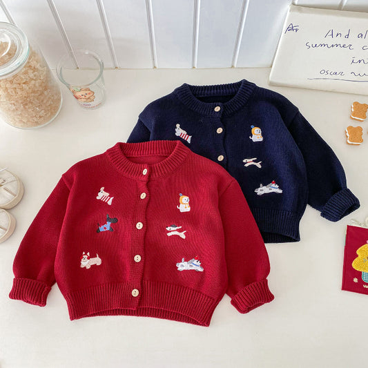 【BABY】いぬ刺繍ニットカーデSK101426