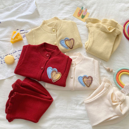 【BABY】ハートカーディガン&ニットパンツセットアップSK092907