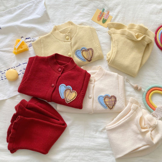 【BABY】ハートカーディガン&ニットパンツセットアップSK092907
