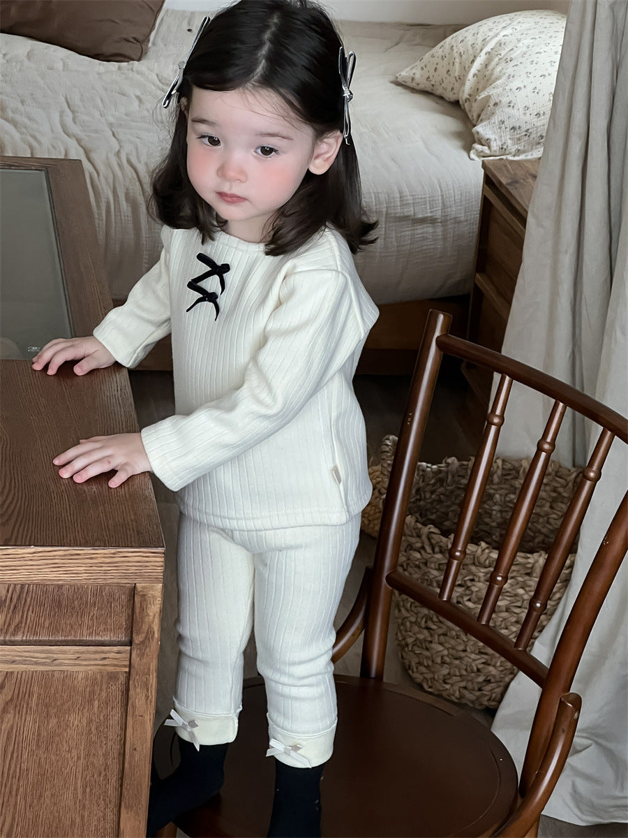 【BABY&KID】可愛いリボン付きＴシャツ、レギンスSK021515