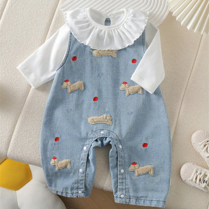 【BABY】りんご&犬柄デニムサロペット、うさぎ刺繍TシャツSK100536