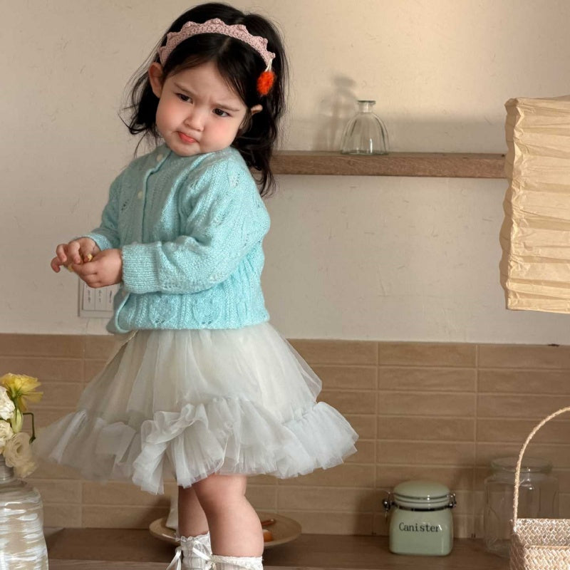 【BABY&KID】韓国風ニットカーディガン、小花柄長袖、チュールスカートSK104002