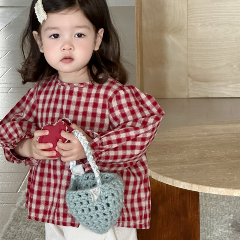 【BABY&KID】レッドチェックブラウス、ベージュパンツSK100839