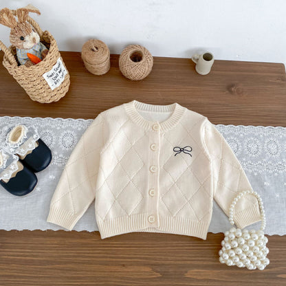 【BABY&KID】おしゃれな蝶結びニットカーディガンSK092725