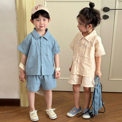 【BABY＆KID】夏新作 コットン無地ポケットセットアップ SK063004
