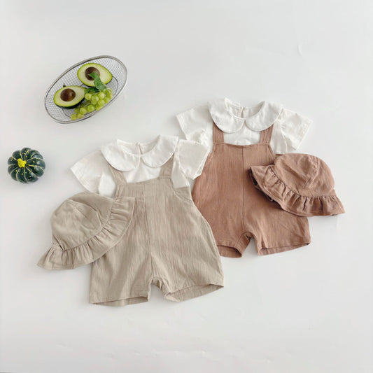 【BABY】夏新作 ナチュラル無地サロペット＆帽子、TシャツSK072224