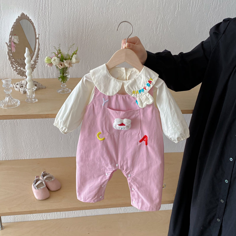 【BABY】アルファベット刺繍サロペット＆ガールシャツSK092411