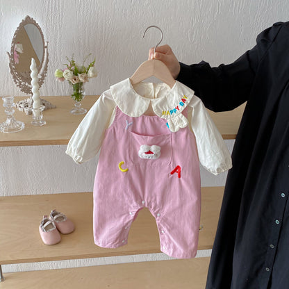 【BABY】アルファベット刺繍サロペット＆ガールシャツSK092411