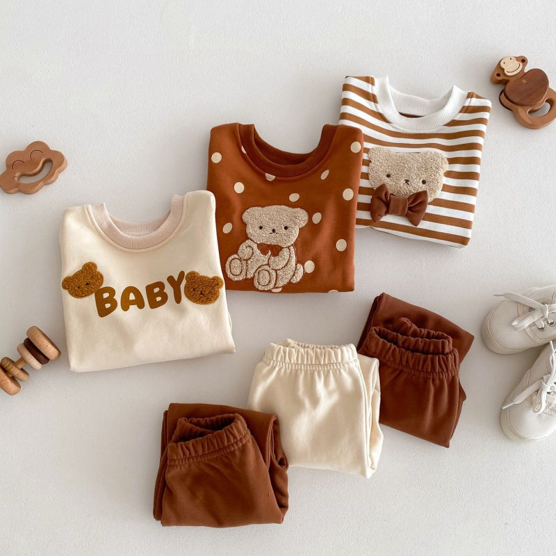 【BABY&KID】クマ柄ボーダー、ドットセットアップSK032203