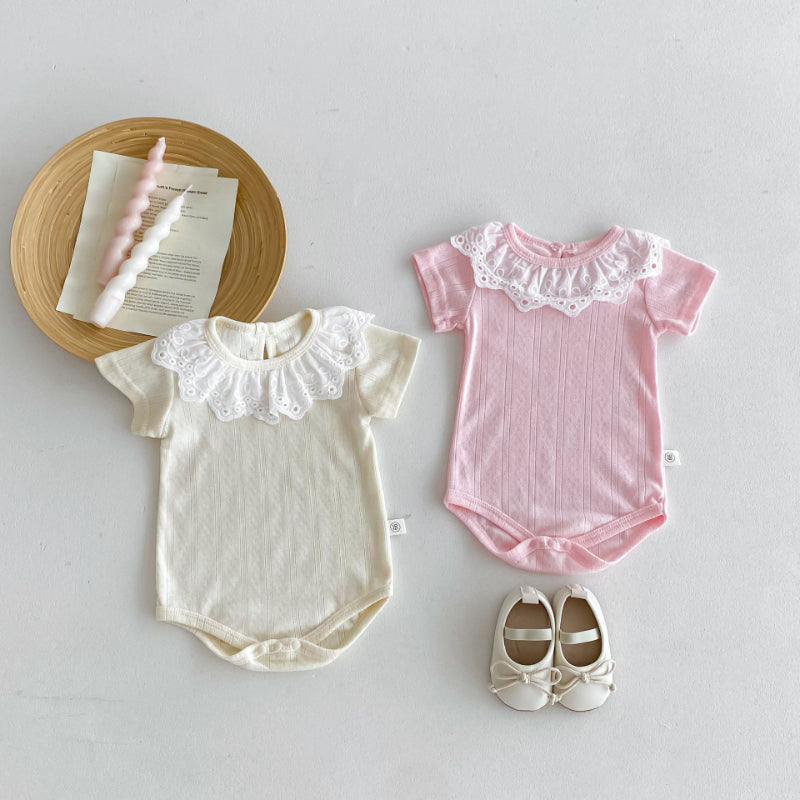 【BABY】夏新作 薄手コットンレース襟ロンパースSK090709