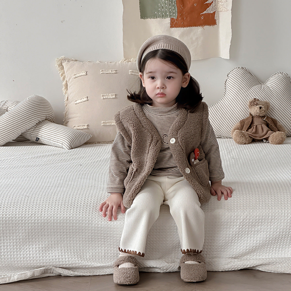 【BABY&KID】冬新作ベルベットアウターベストワイドレッグパンツスーツSK11310