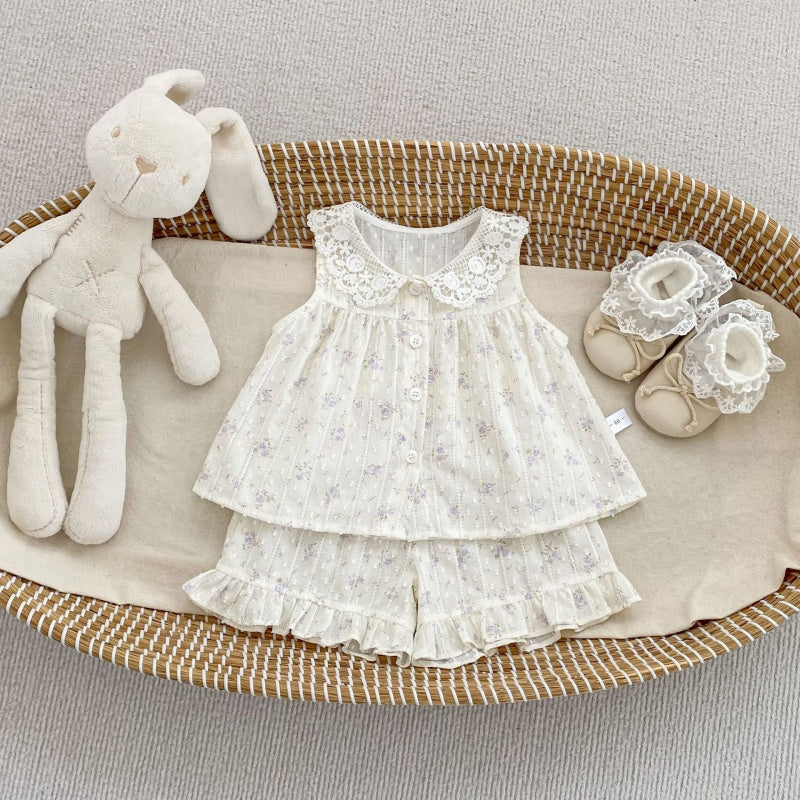 【BABY&KID】夏新作レース襟セットアップSK105412