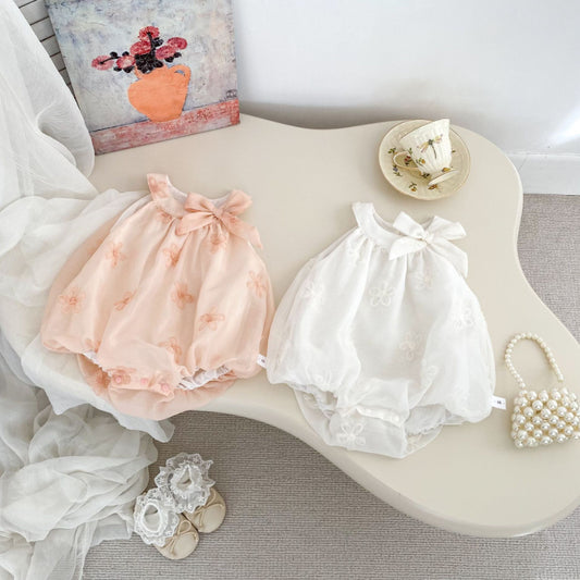 【BABY】夏新作 リボン刺繍フラワーロンパースSK072505
