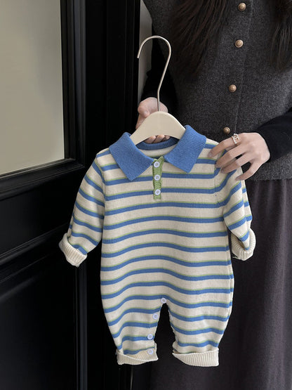 【BABY】暖かいボーダートップス、ロンパースSK022004