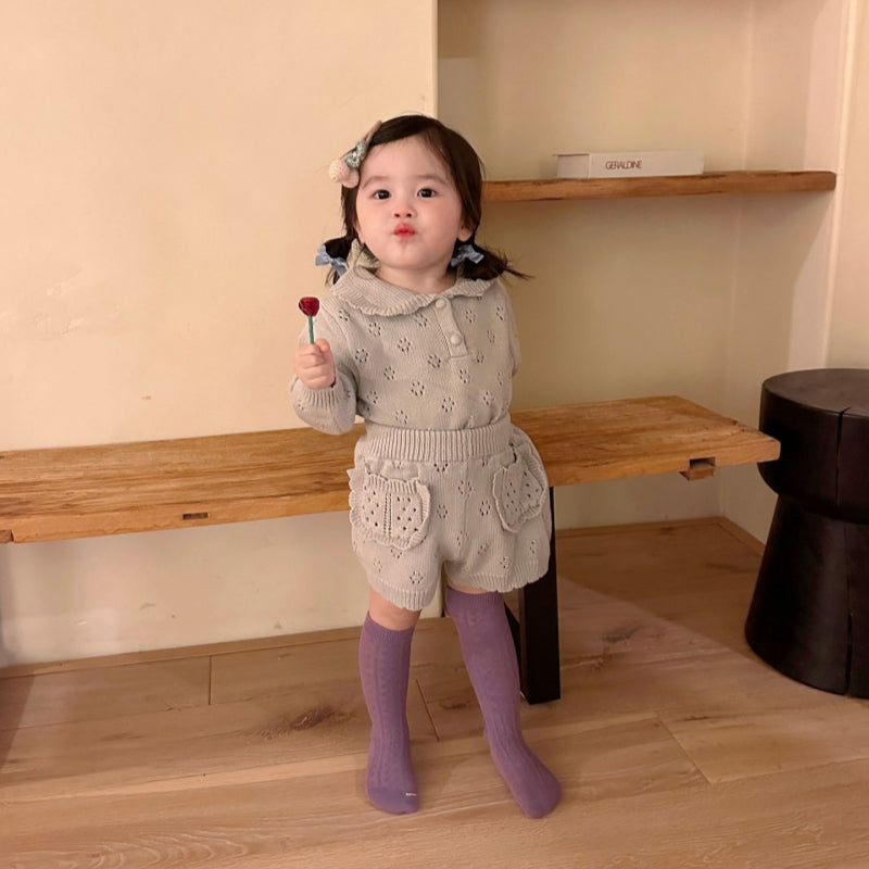 【BABY&KID-予約限定】透かしレースレトロ襟セットアップSK102233