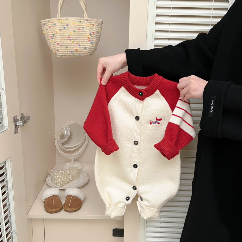 【BABY】冬新作わんちゃん刺繍ニットカバーオールSK103007